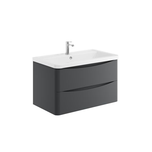 Scudo Bella 800mm wall mounted vanity unit in matt grey with two drawers