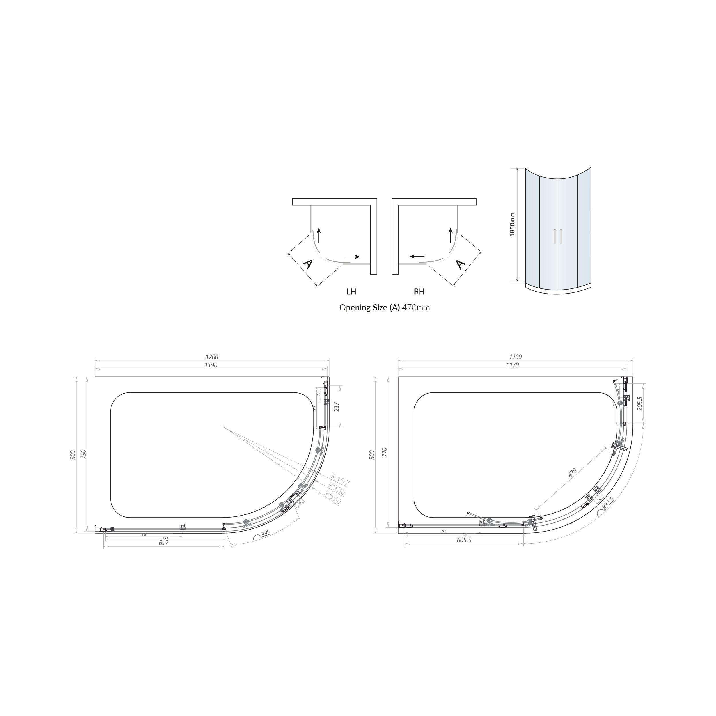 Scudo S6 double door quadrant shower enclosure, 1200x800mm, clear 6mm glass, chrome frame