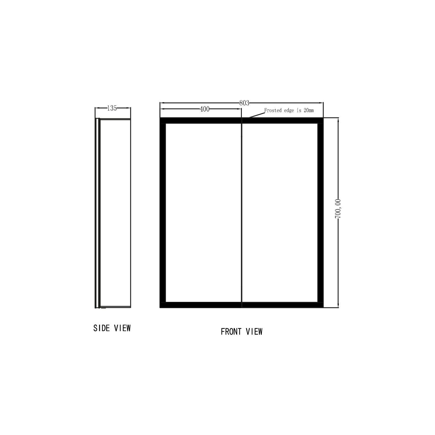 Scudo Mia 800mm x 700mm LED mirror cabinet with demister pad and shaver socket, grey cabinet, mirrored glass