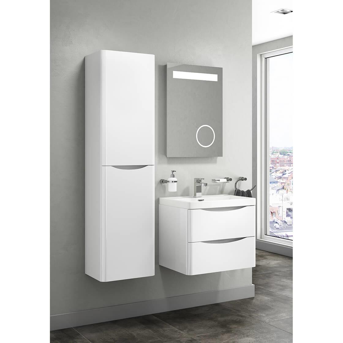 Jupiter Bali White Gloss Wall Mounted Tall Bathroom Tallboy GBWMSC150