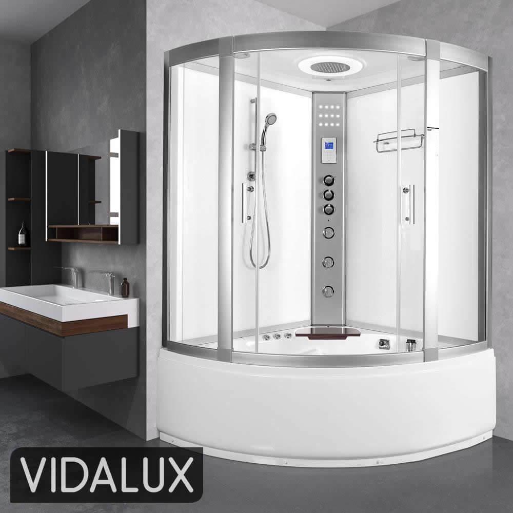 Vidalux Lisbon 1350 White Corner Steam Shower Whirpool Bath
