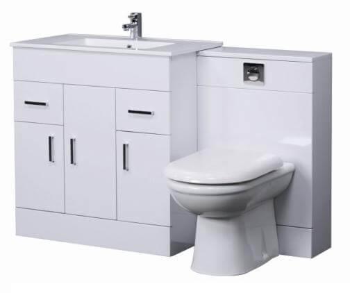 An image of Turin Gloss White Cloakroom Vanity Suite 1300Mm Unit With Btw Wc Unit