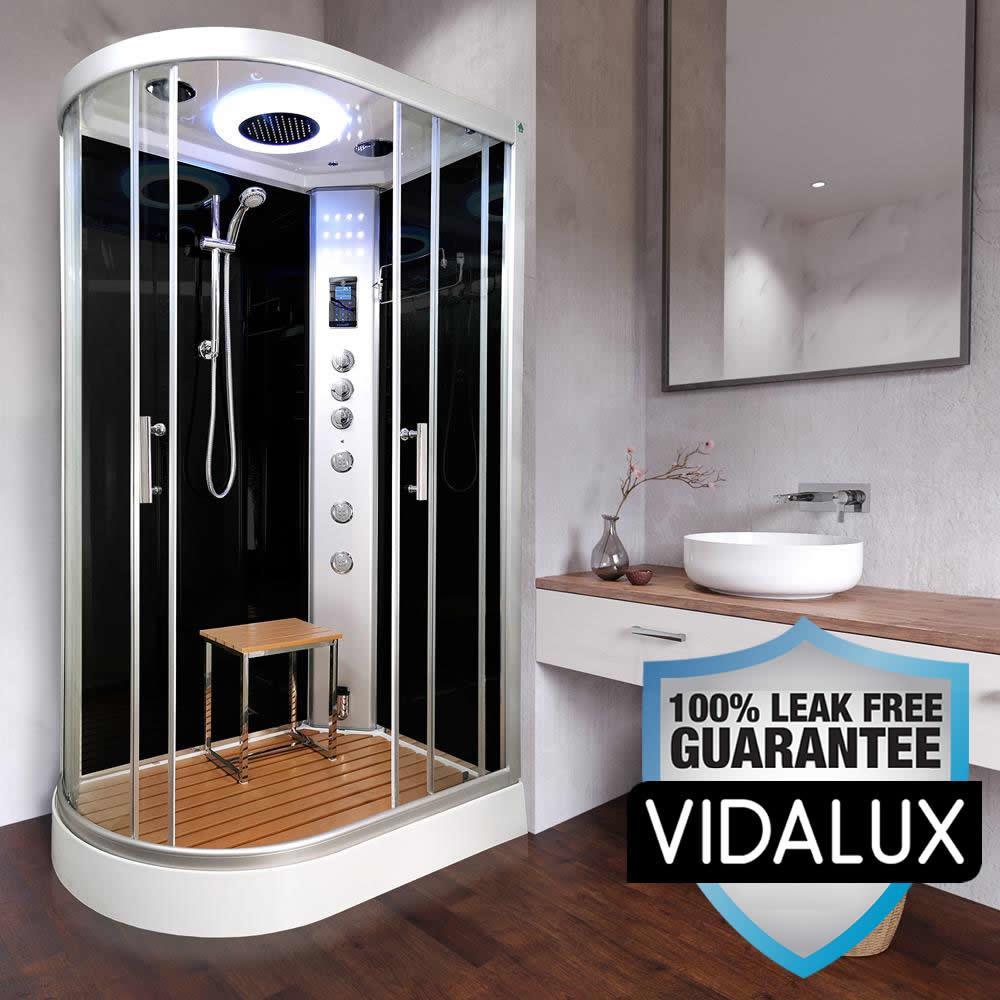 An image of Vidalux Right Clearwater Steam Shower 1200Mm X 800Mm Black Offset Quadrant Cubic...