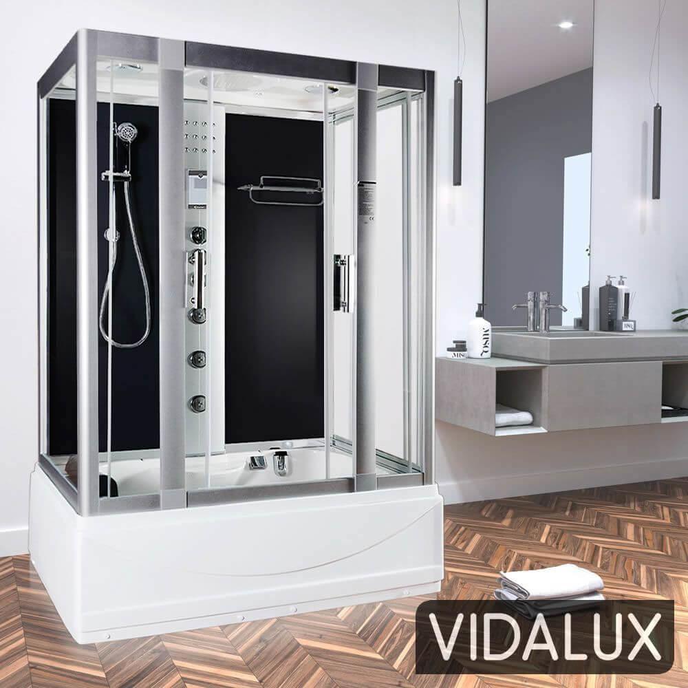 Vidalux Aegean Black 1350mm x 800mm Steam Shower Cabin and