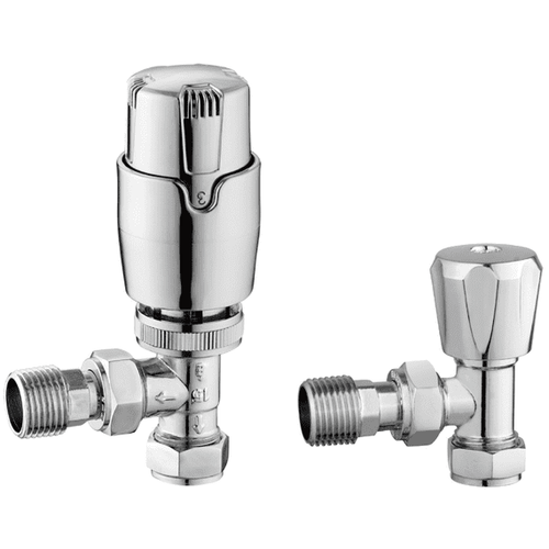 An image of Trinity Thermostatic Controlled Angled Radiator Valves - Chrome