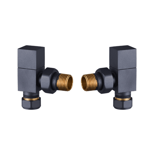 An image of Trinity Cubic Square Angled Radiator Valves - Anthracite