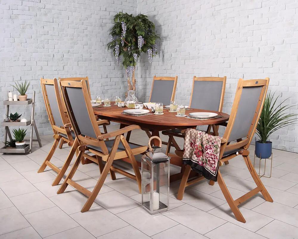An image of Royal Craft Edinburgh Henley Recliner Extending Dining Set Garden Furniture
