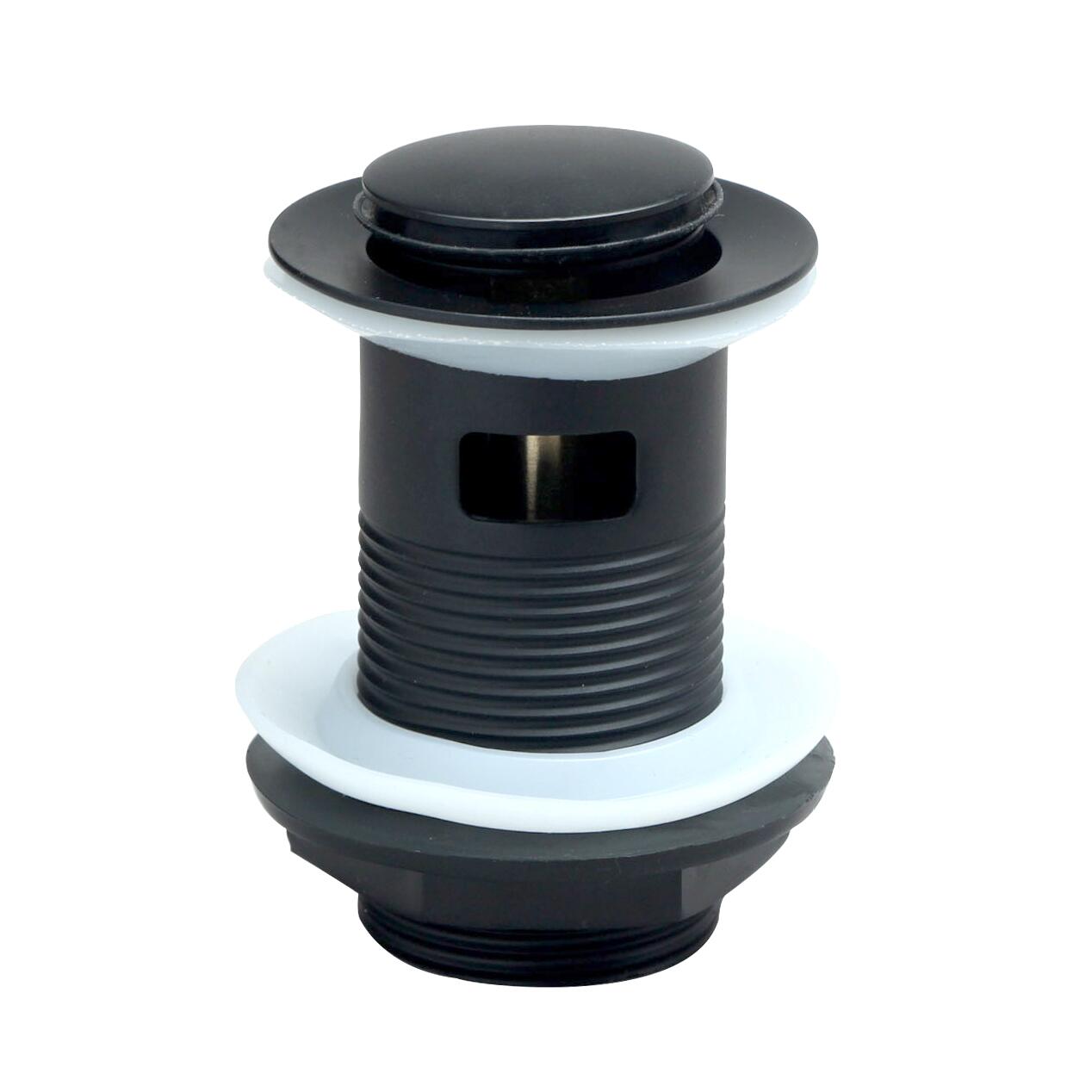 Scudo Round Slotted Sprung Basin Waste, Matt Black finish, for basins with overflow