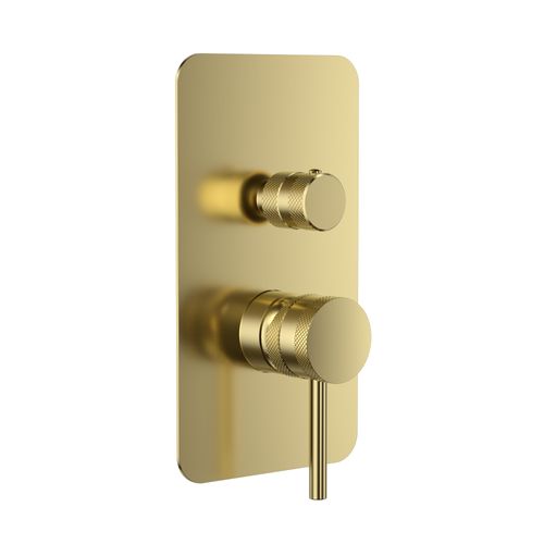 Scudo Core concealed manual dual outlet shower valve in brushed brass finish, made from stainless steel.