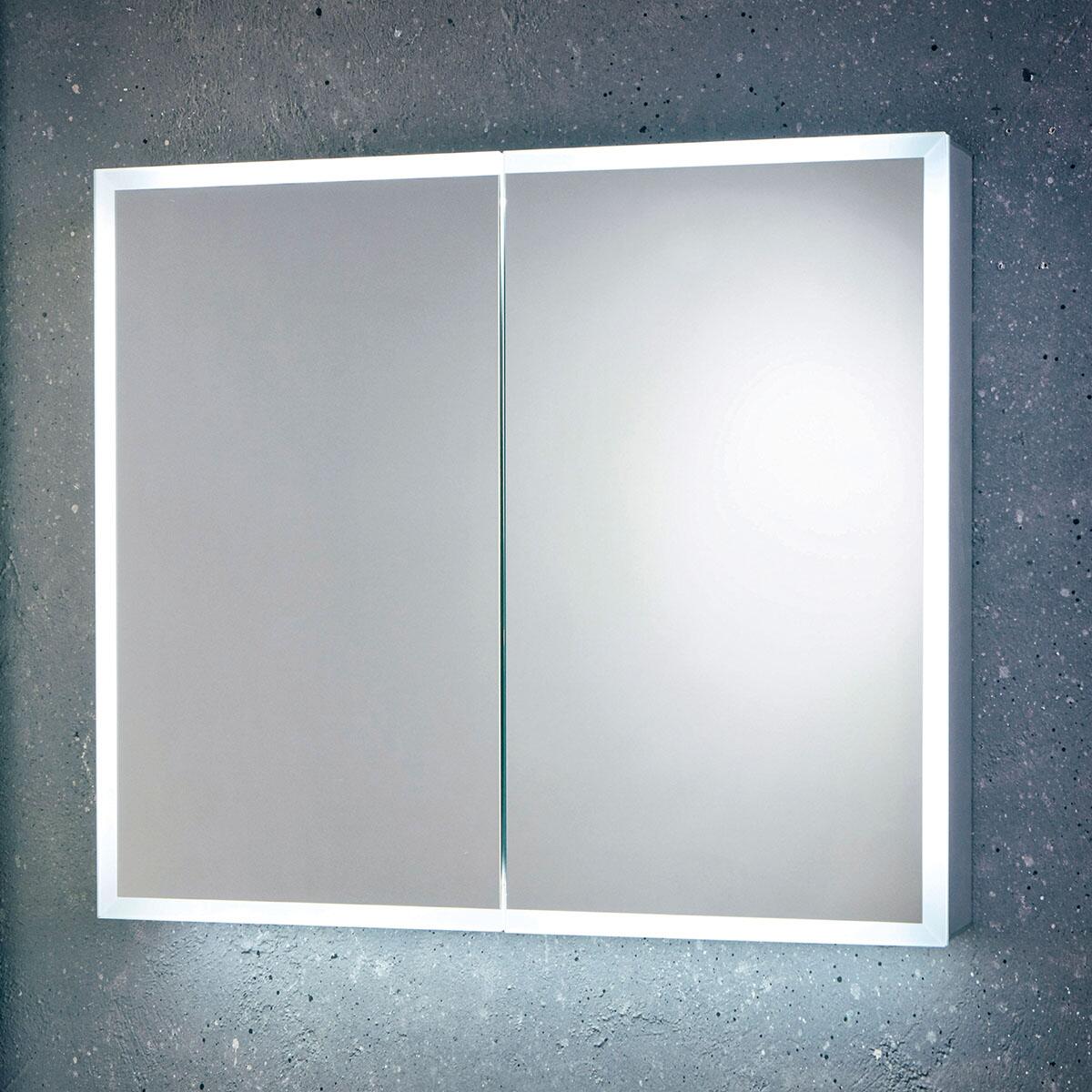 Scudo Mia 800mm x 700mm LED mirror cabinet with demister pad and shaver socket, grey cabinet, mirrored glass