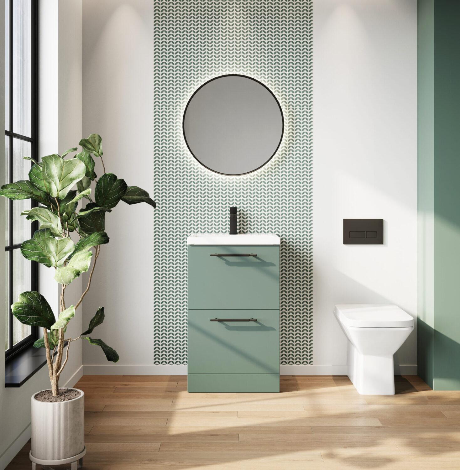 Scudo Muro PLUS Reed Green 2 drawer freestanding basin unit 630mm x 350mm