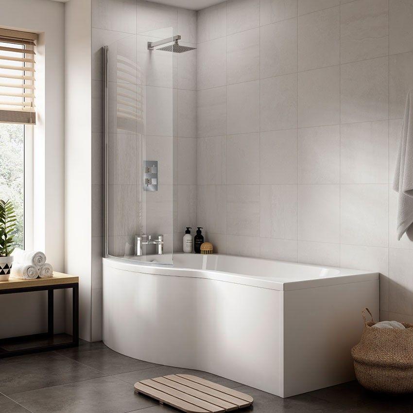 An image of Premier 1700Mm B Shape Shower Bath + Glass Screen + Front Side Panel