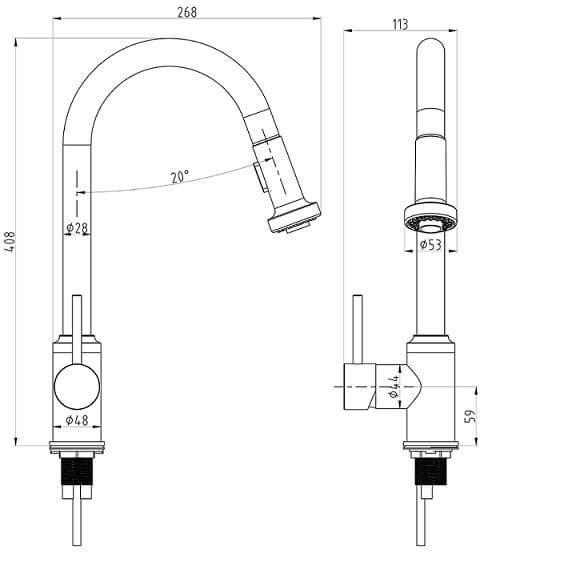 Jupiter Solid Brass Mono Kitchen Sink Mixer Tap with Pull Out Rinser