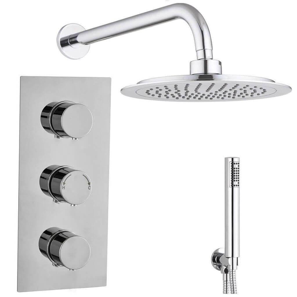 An image of Barcelona Round Triple Tmv2 Concealed Thermostatic Shower Mixer Valve Shower Hea...