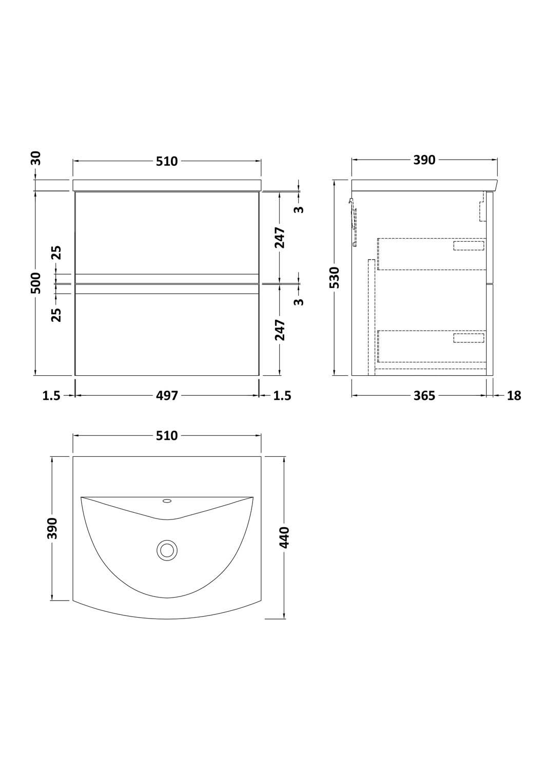 Hudson Reed Urban Green 500mm Wall Hung 2-Drawer Unit & Basin 4 ...