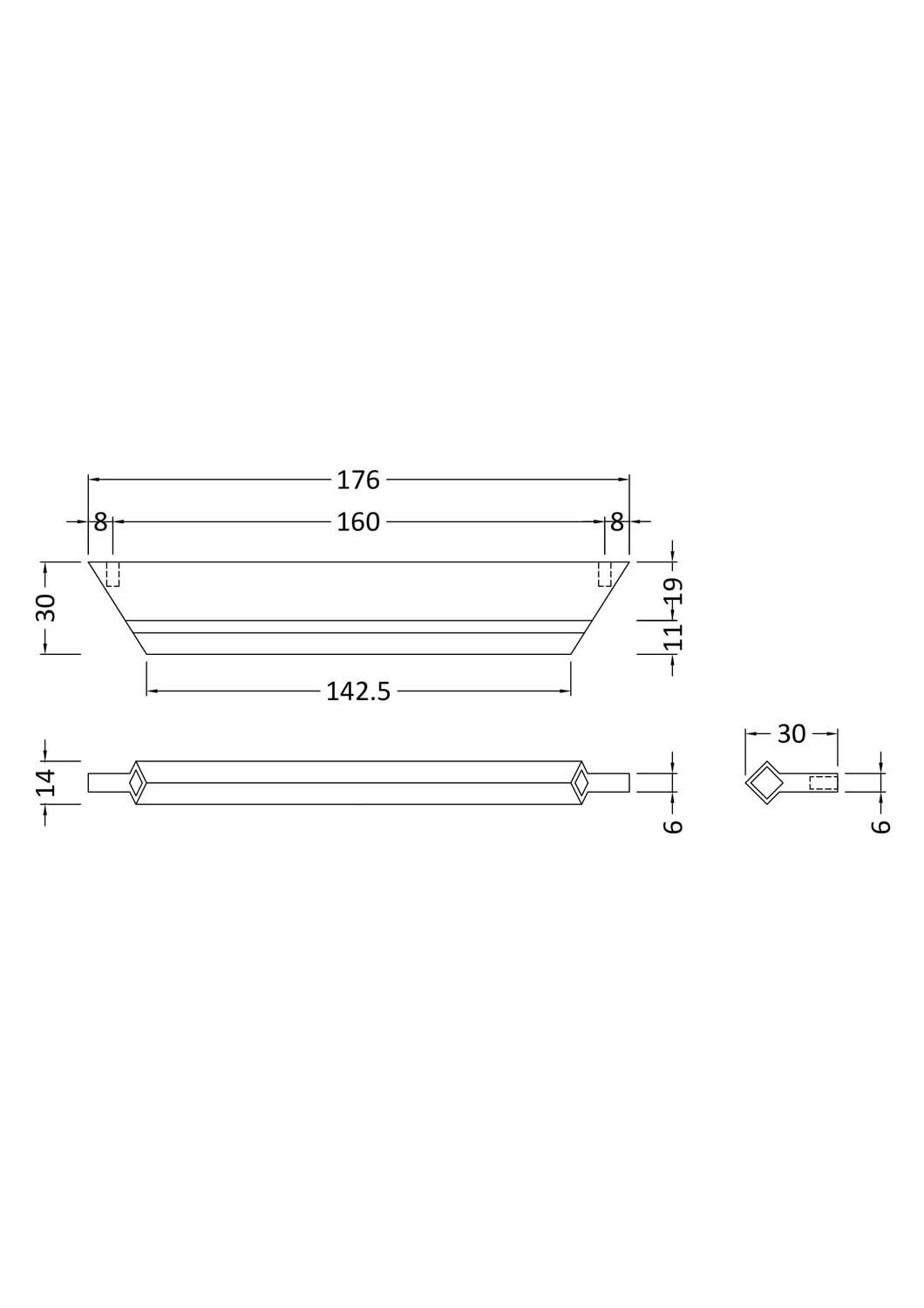 Hudson Reed Handles Profile Handle 160mm Chrome H101