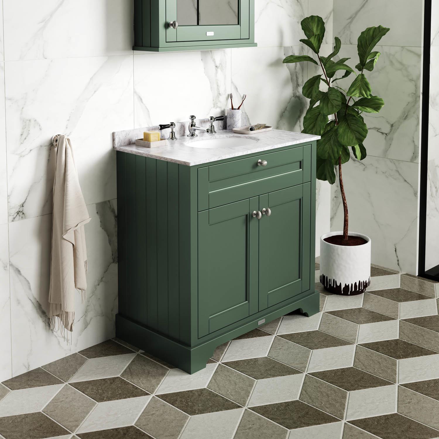 Hunter green bathroom vanity