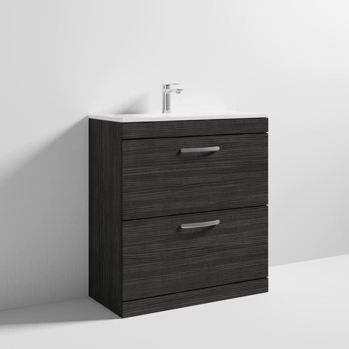 An image of Nuie Athena Black Finish 800Mm With Basin 2 Drawer Vanity Unit Floor Standing - ...
