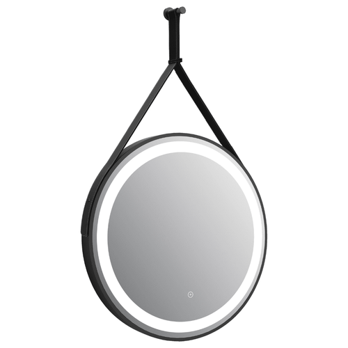An image of Trinity Delilah Orca Matte Black Led Round Touch Mirror With Demister - 600 X 40...