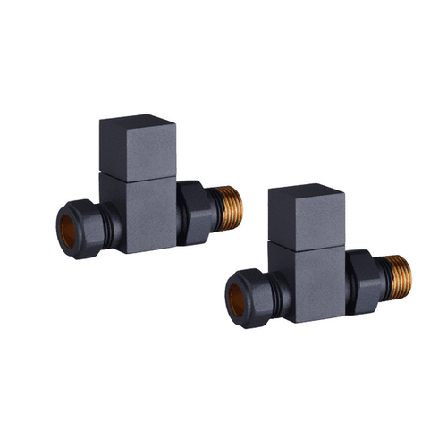 An image of Trinity Cubic Square Straight Radiator Valves - Anthracite