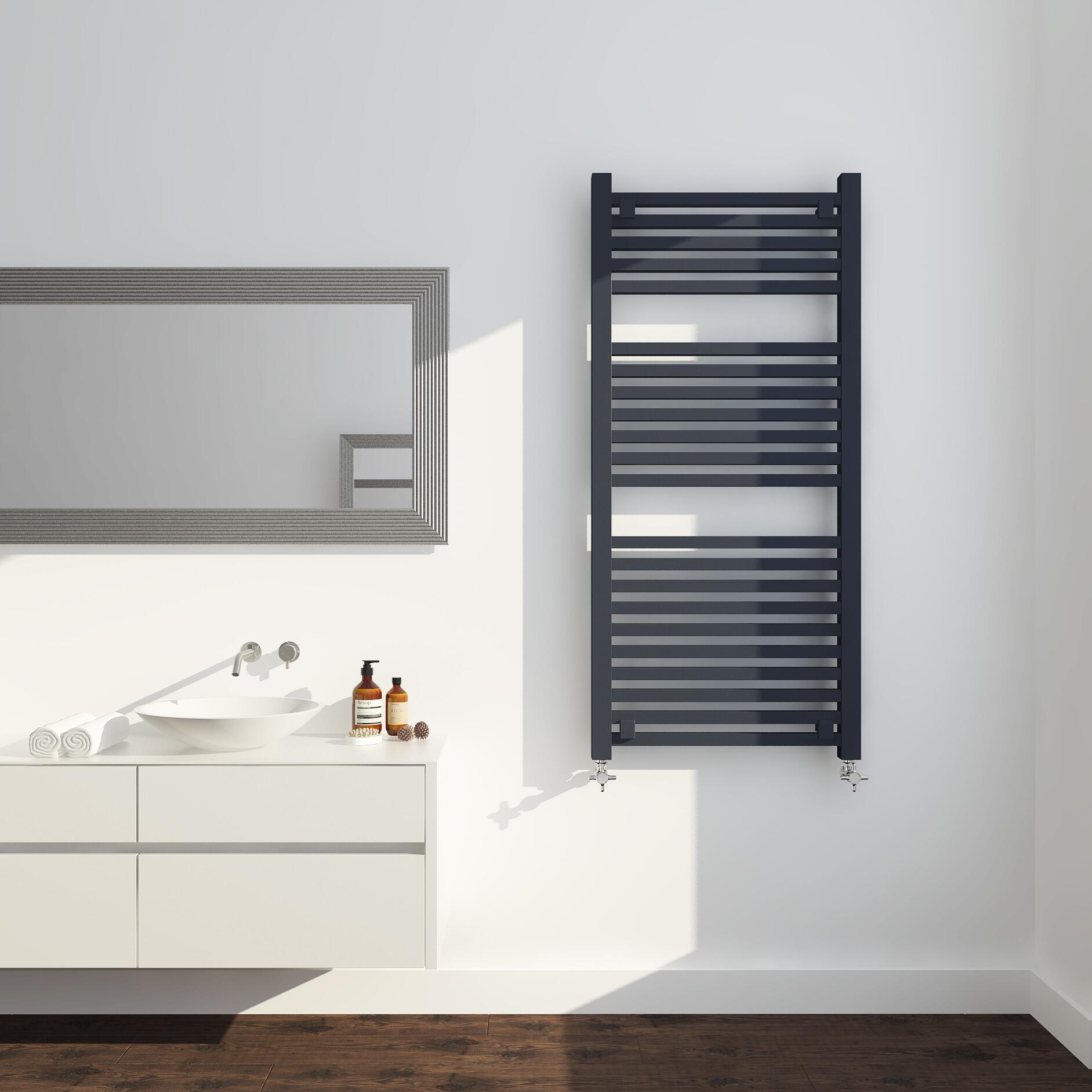 An image of Lisna Waters Scilly Anthracite 1200Mm X 500Mm Straight Ladder Towel Rail Radiat....