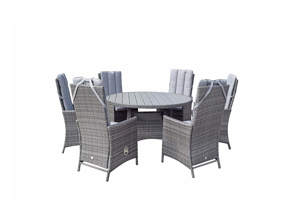 An image of Signature Weave Emily 6 Seat Round Dining Set With Hdpe Wood Effect Top Garden F...