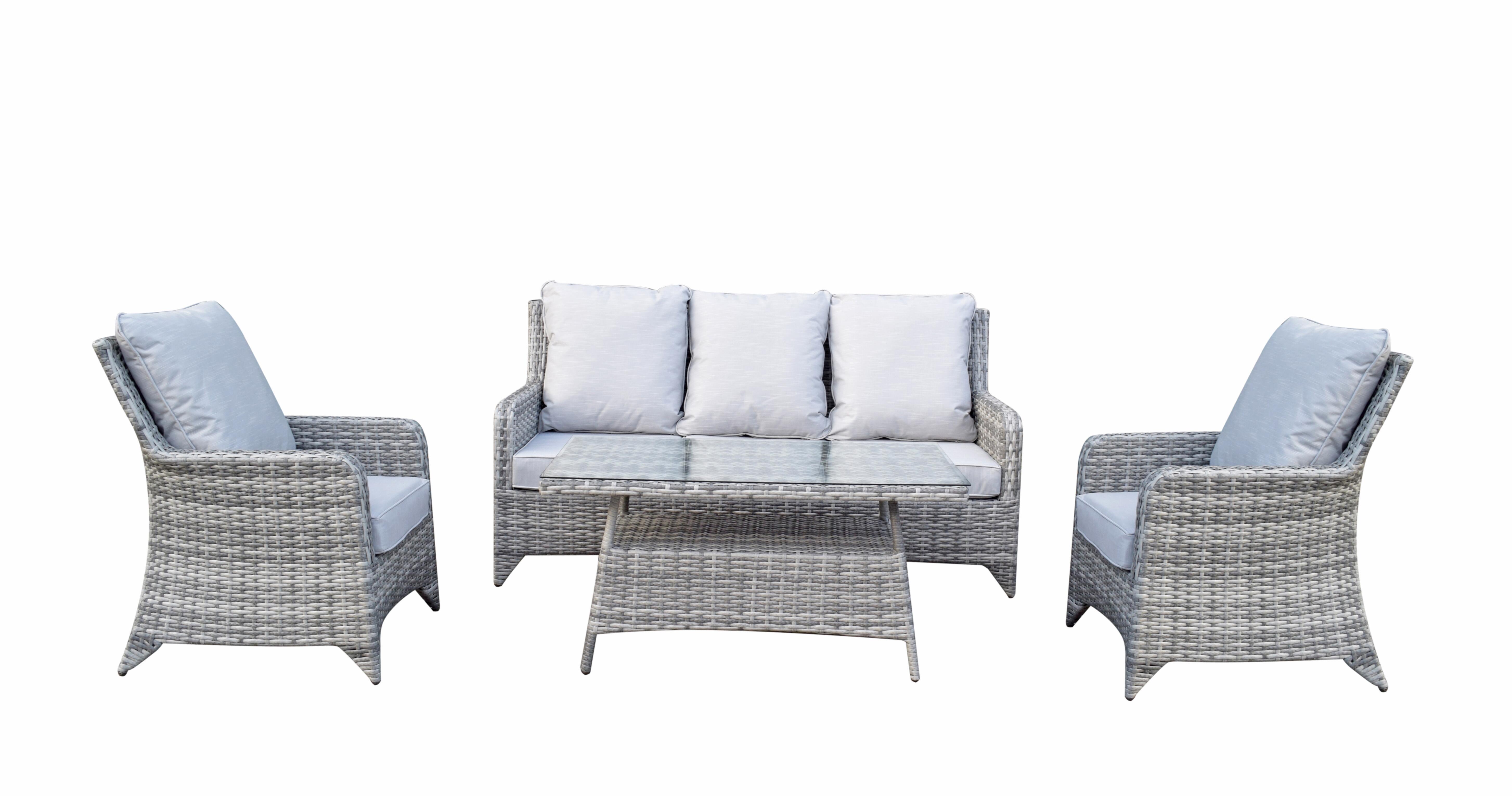 An image of Signature Weave Sarah Grey 5 Seat Sofa Set With New Coffee Table Design Garden F...