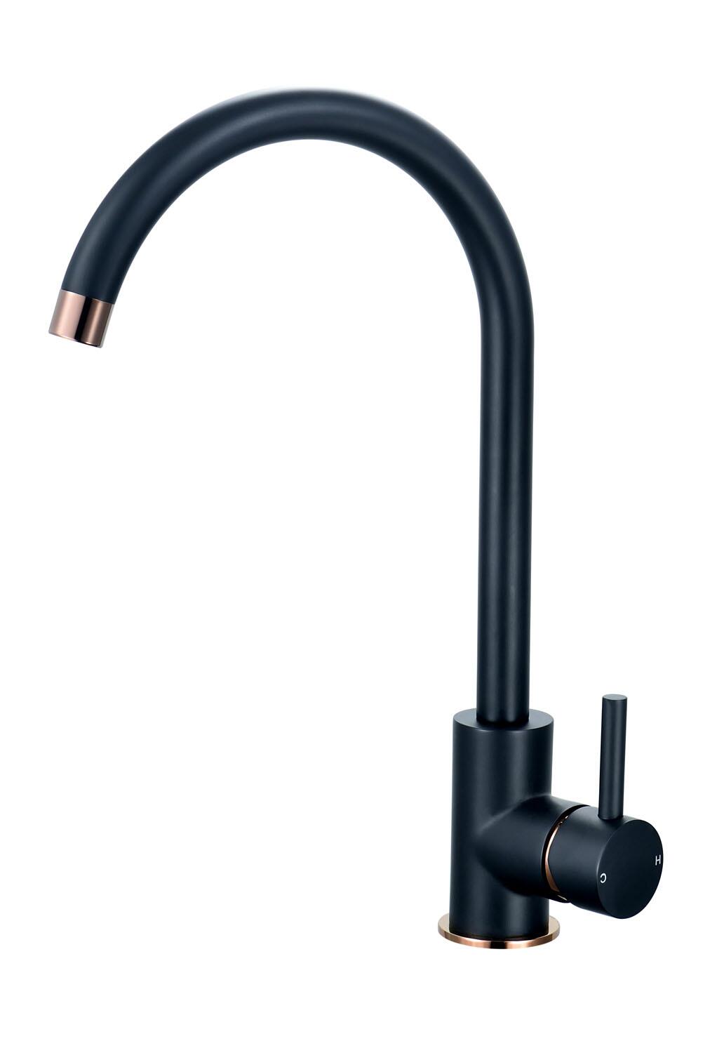 An image of Merthyr Single Lever Kitchen Tap - Black & Rose Gold