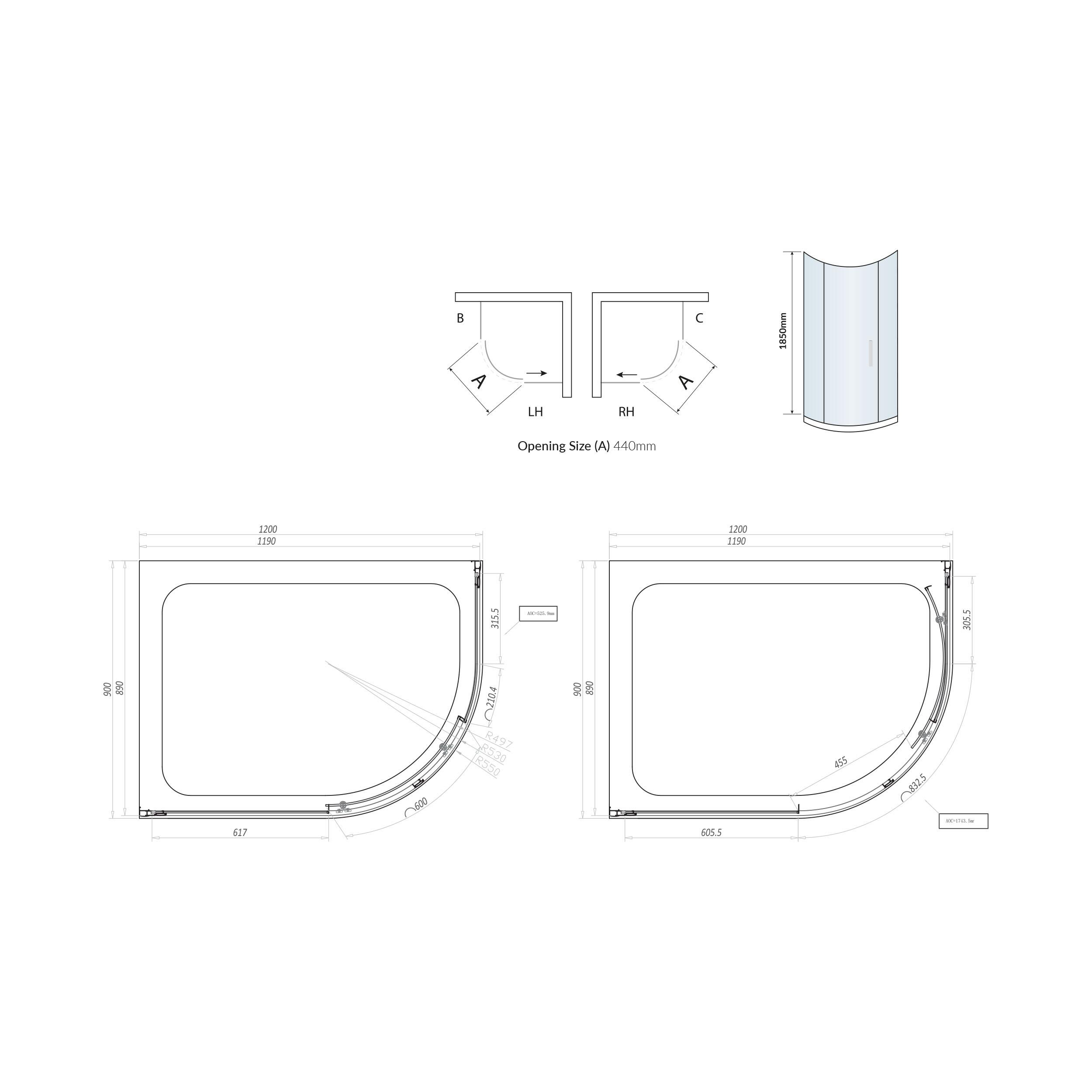 Scudo S6 Single Door Quadrant Shower Door 1200x900mm with 6mm clear glass and chrome frame