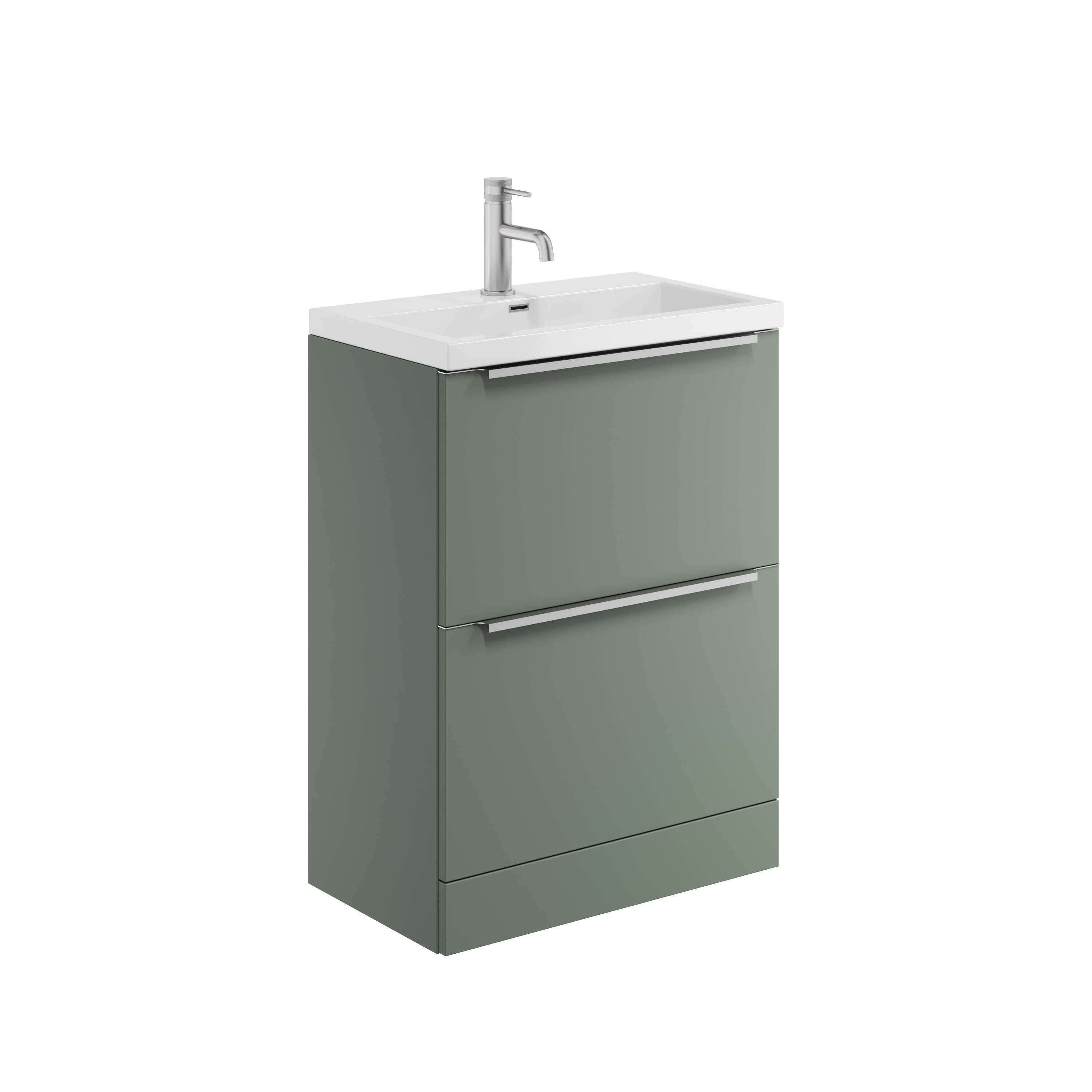 Scudo Muro PLUS Reed Green 2 drawer freestanding basin unit 630mm x 350mm