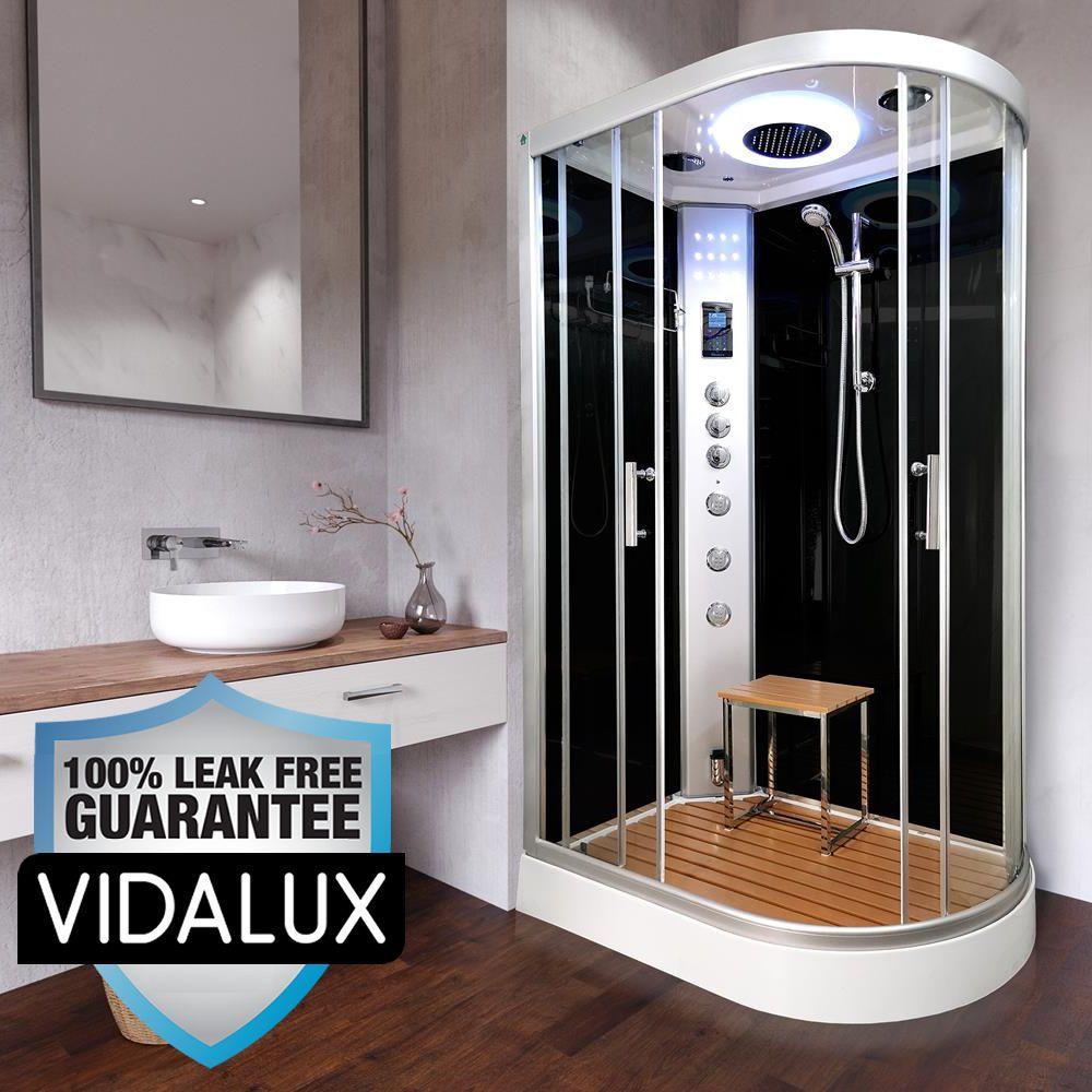 An image of Vidalux Left Clearwater Steam Shower 1200Mm X 800Mm Black Offset Quadrant Cubicl...