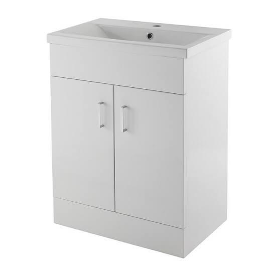 An image of Eden 600Mm Floor Standing Vanity Unit With Basin High Gloss White - Nuie