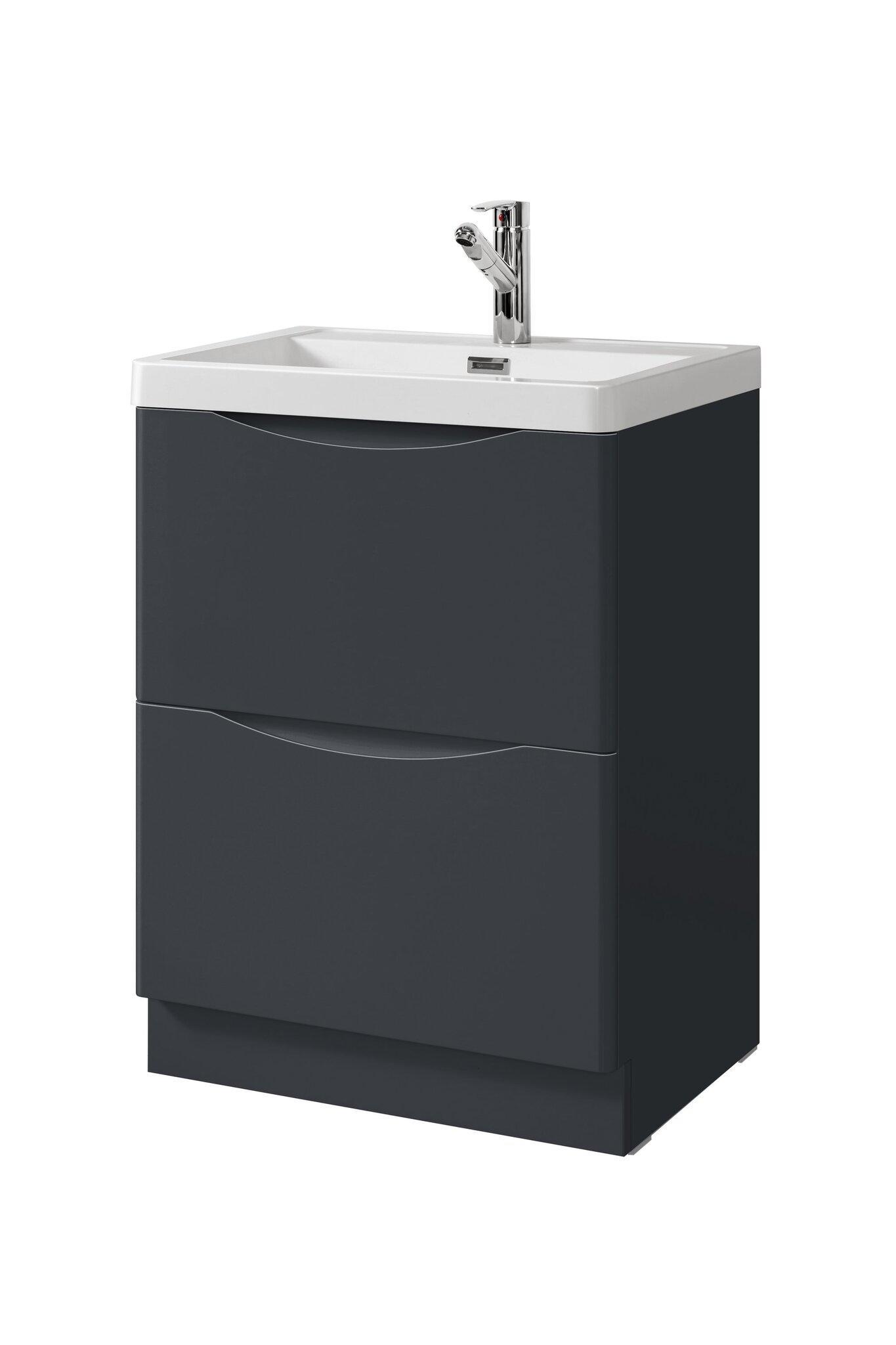 An image of Naples Smile 600Mm Floor Standing Vanity Unit & Basin Shadow Grey Two Drawer