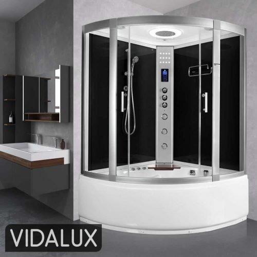 An image of Vidalux Lisbon 1350Mm Black Corner Steam Shower Whirpool Bath 1350Mm X 1350Mm