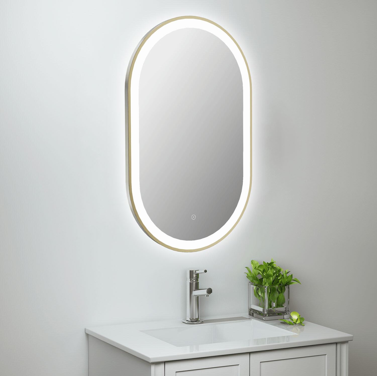 An image of Martha Brushed Brass Led Touch Mirror W. Demist - 500X800X40 Mm