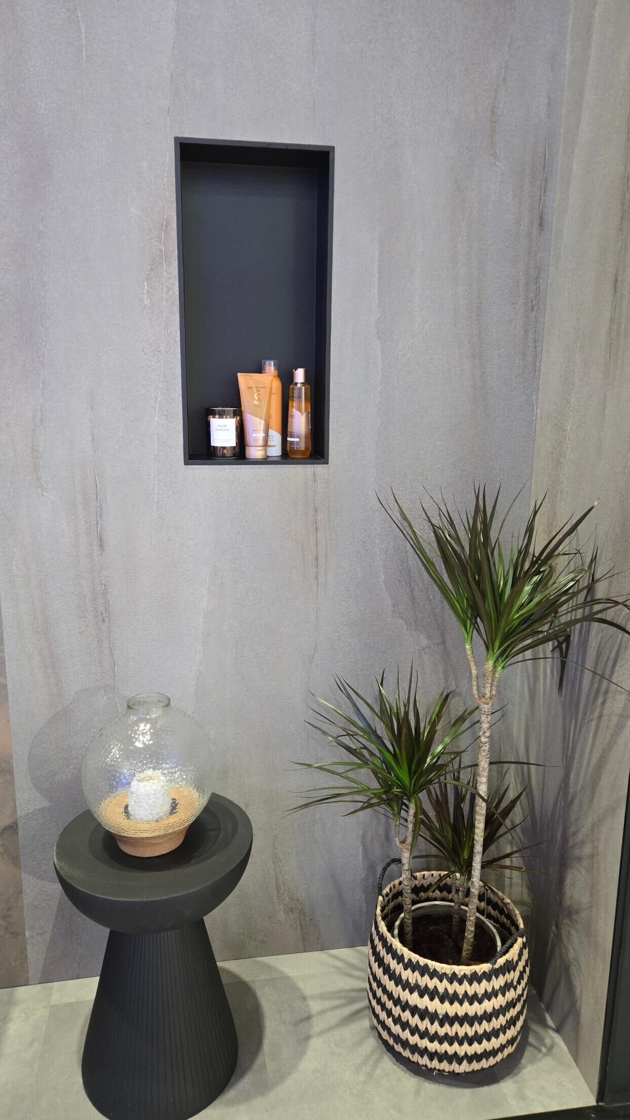 Spa-style bathroom details with soft lighting and tidy surfaces