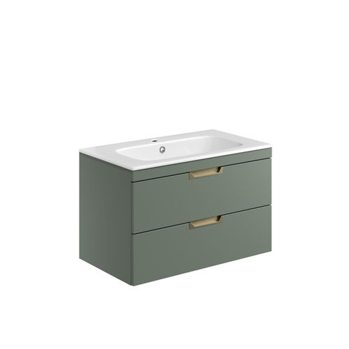 Scudo Aubrey 800mm wall hung vanity unit in Reed Green, contemporary style