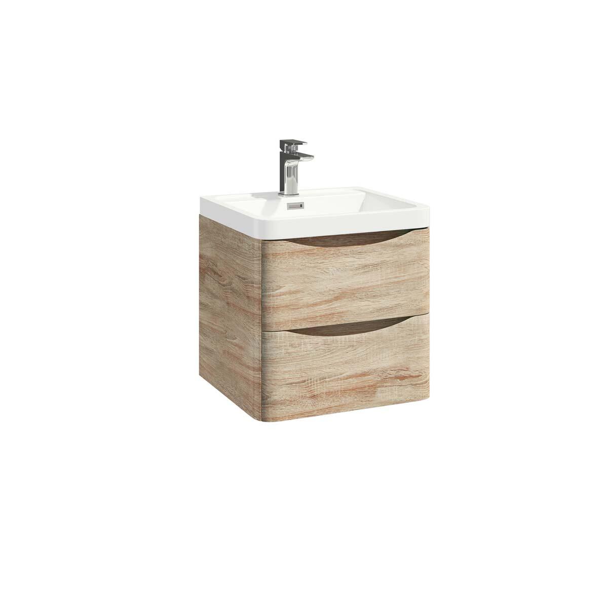 Scudo Bella 496mm wall hung vanity unit in Sonoma Oak finish, contemporary style.
