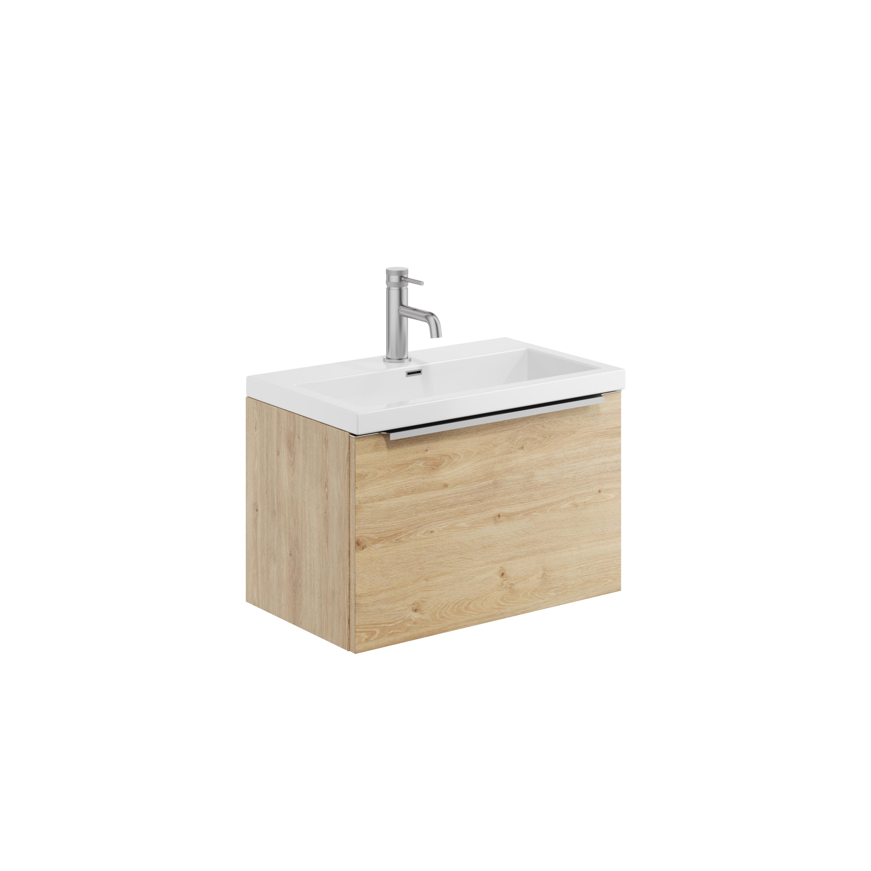 Scudo Muro PLUS wall hung vanity unit in Davos Oak wood effect finish, contemporary design with soft close doors