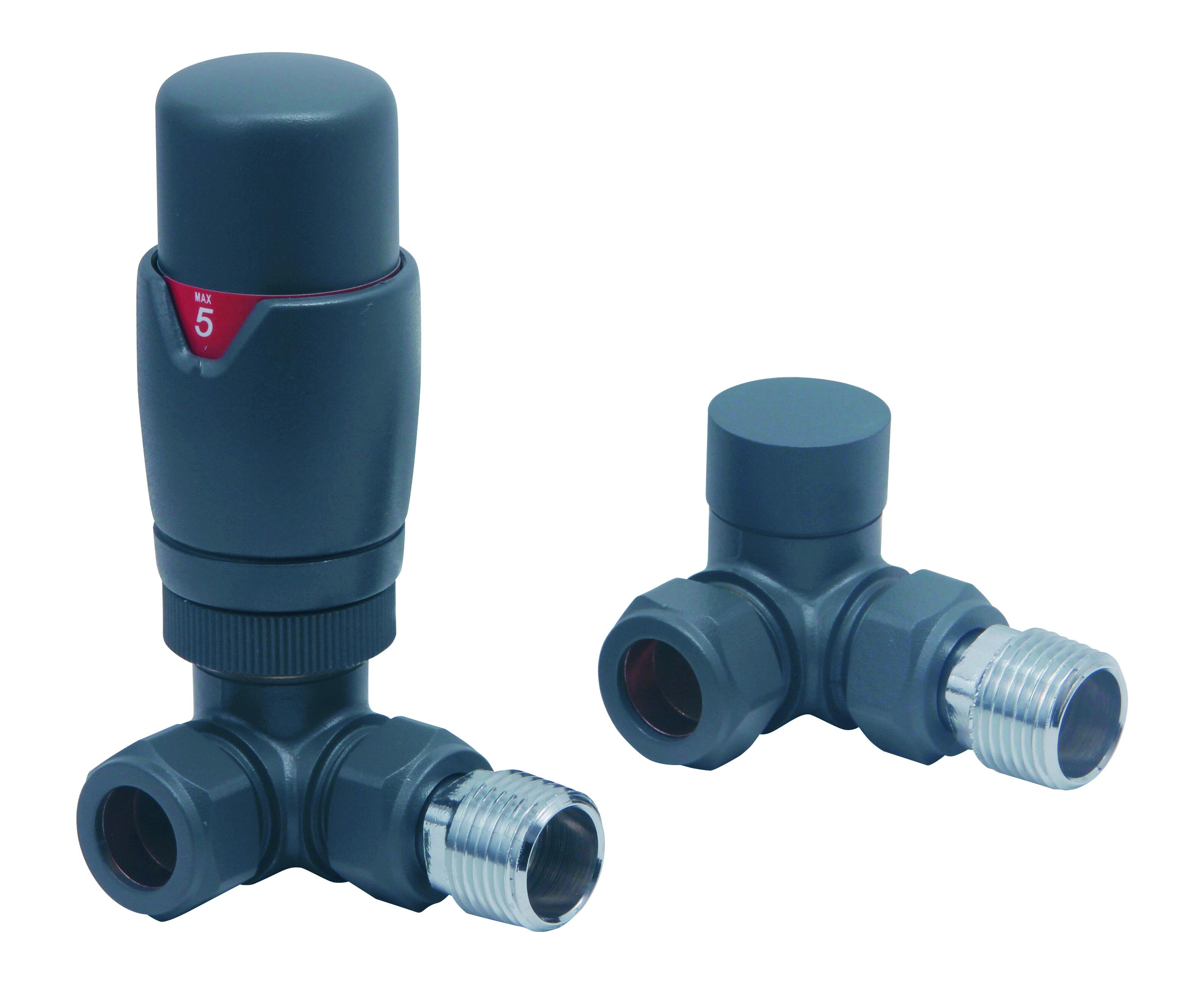 Scudo Designer anthracite corner thermostatic radiator valves twin pack