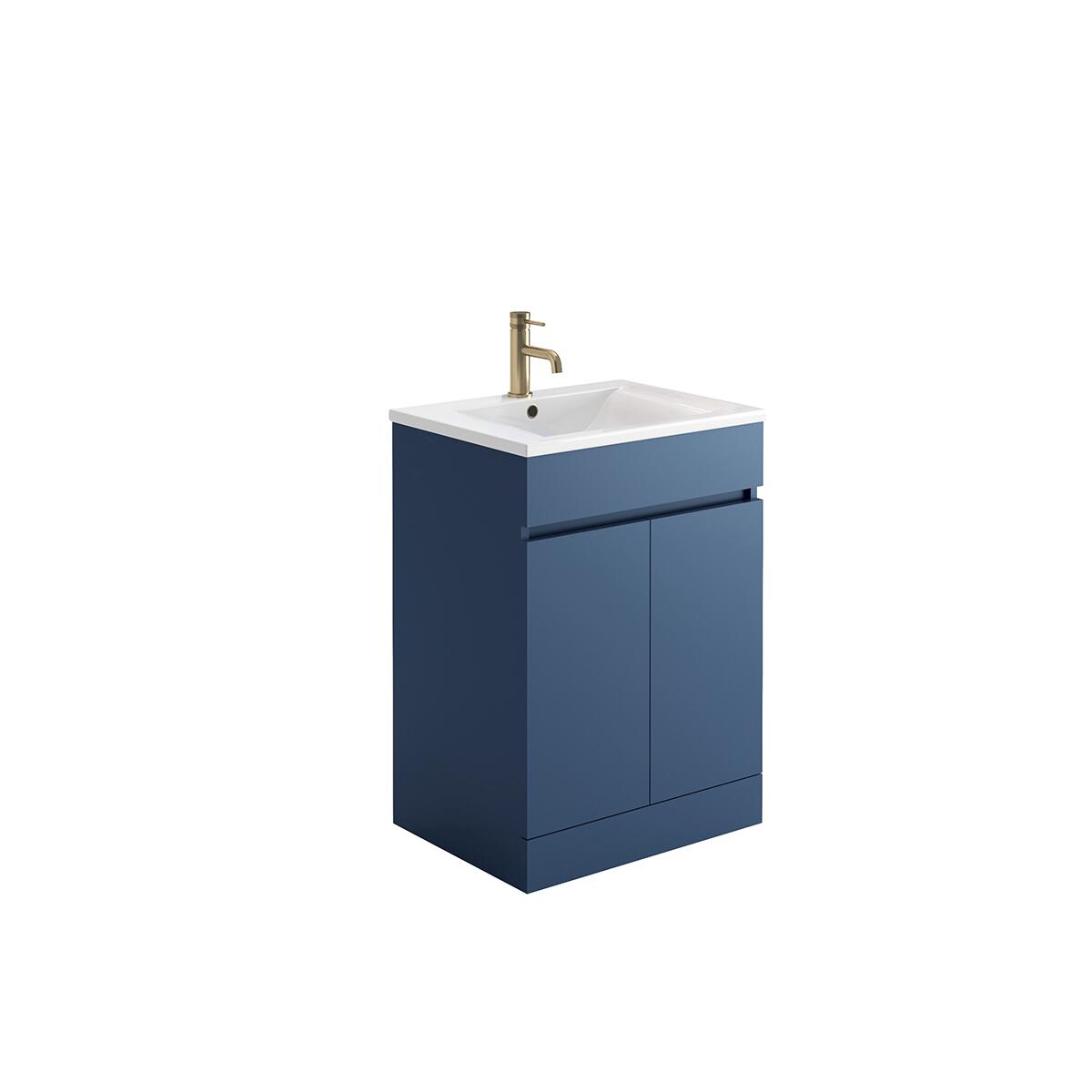 Scudo Empire 590mm floorstanding vanity unit in blue MDF with soft-close doors.
