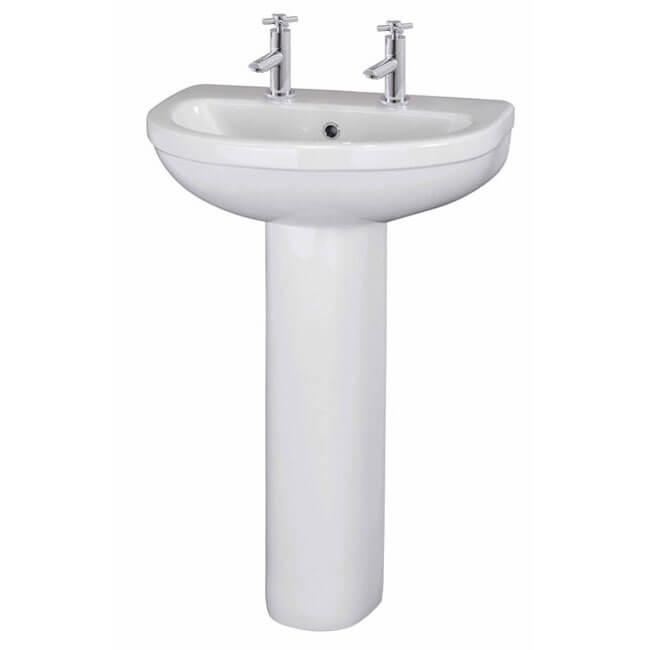 An image of Nuie Ivo 2 Tap Hole Basin And Full Pedestal 865 X 555 X 443Mm