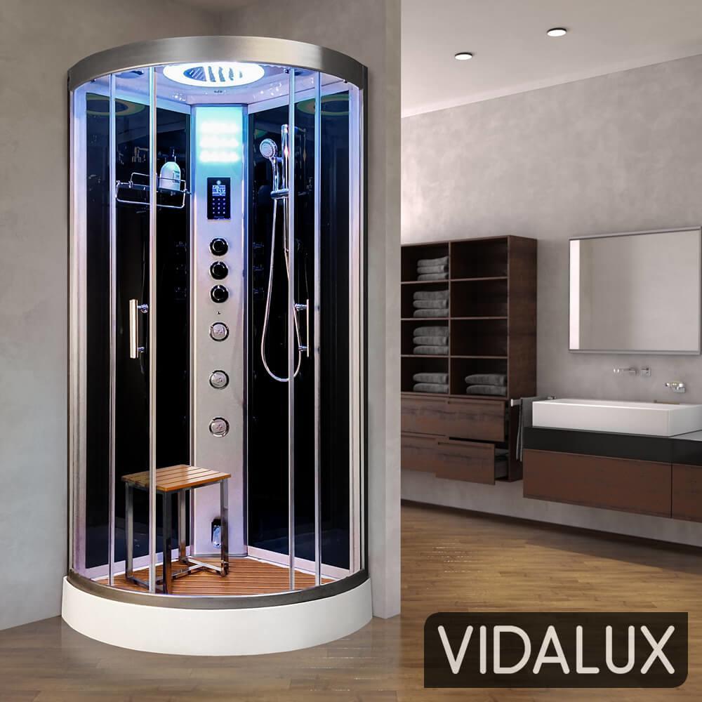 Vidalux Cascade 1000mm x 1000mm Black Quadrant Steam Shower Cubicle Cabin