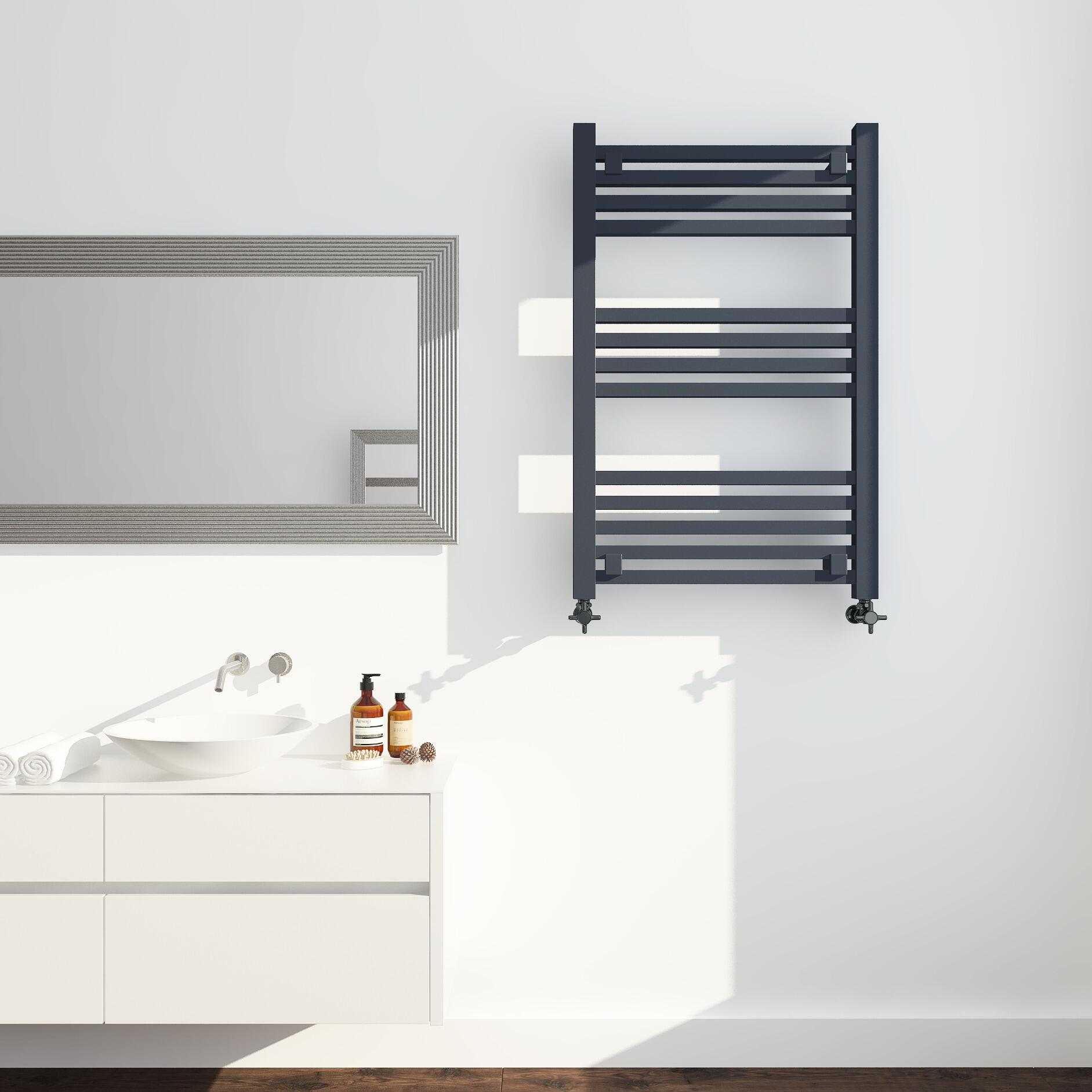 An image of Lisna Waters Scilly Anthracite 800Mm X 500Mm Straight Ladder Towel Rail Radiato....