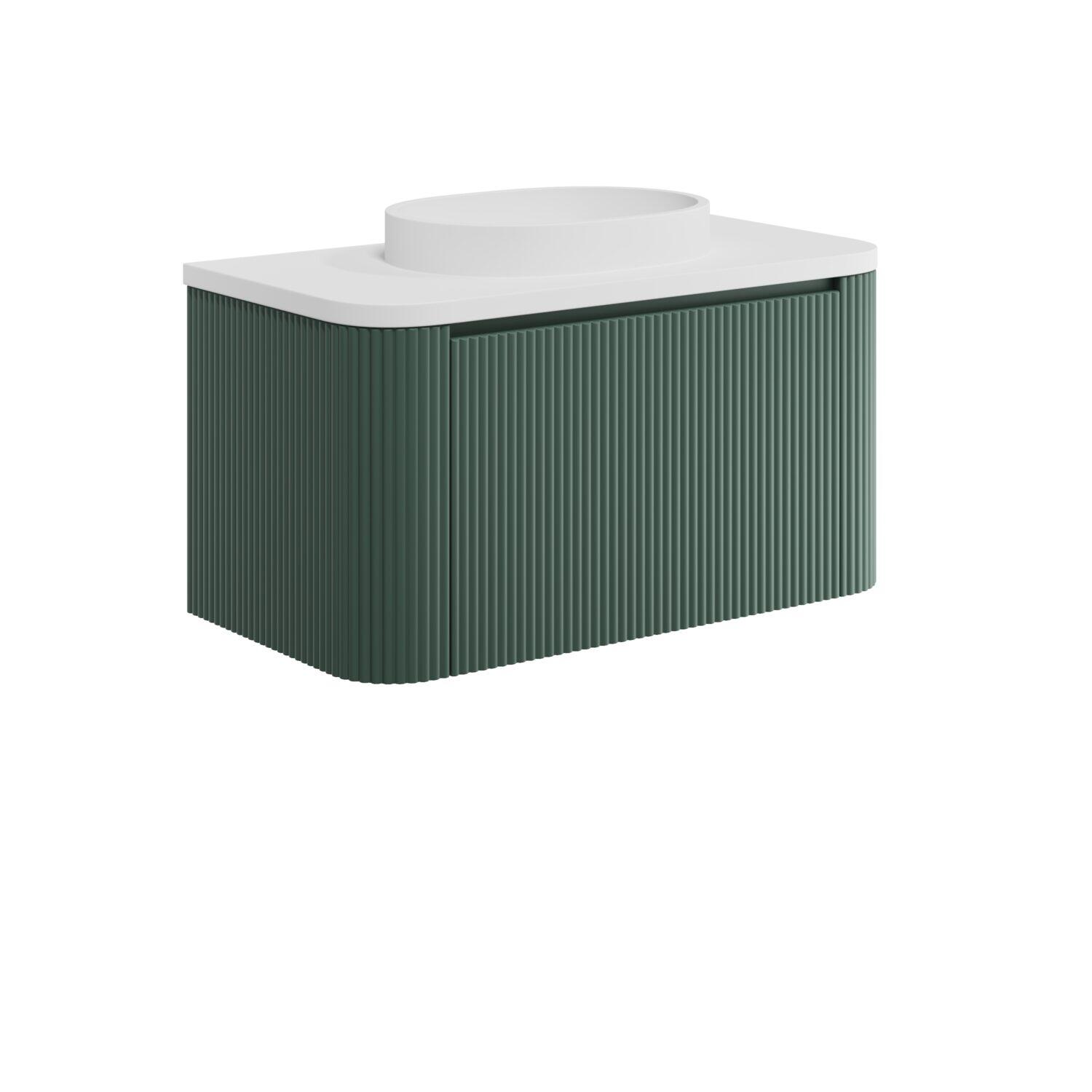 Scudo Linea wall hung vanity unit in Reed Green MFC finish with soft-close drawer, 890mm wide