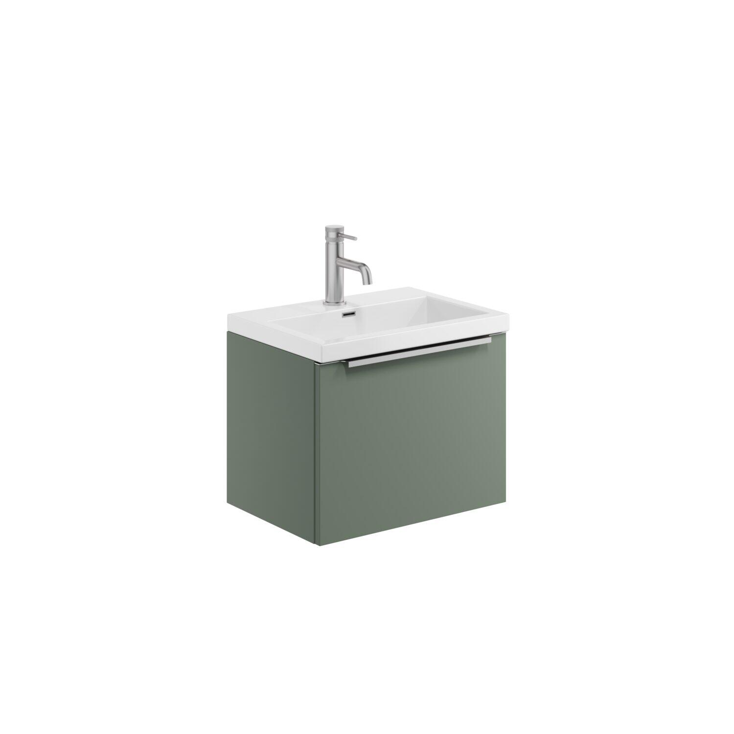 Scudo Muro PLUS wall hung vanity unit in Reed Green finish, 600mm wide contemporary bathroom furniture