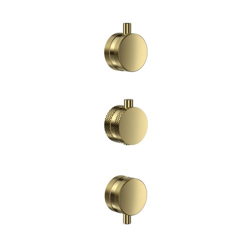 Scudo Core concealed knurled handle pack, brushed brass stainless steel, 1 thermostatic, 2 flow