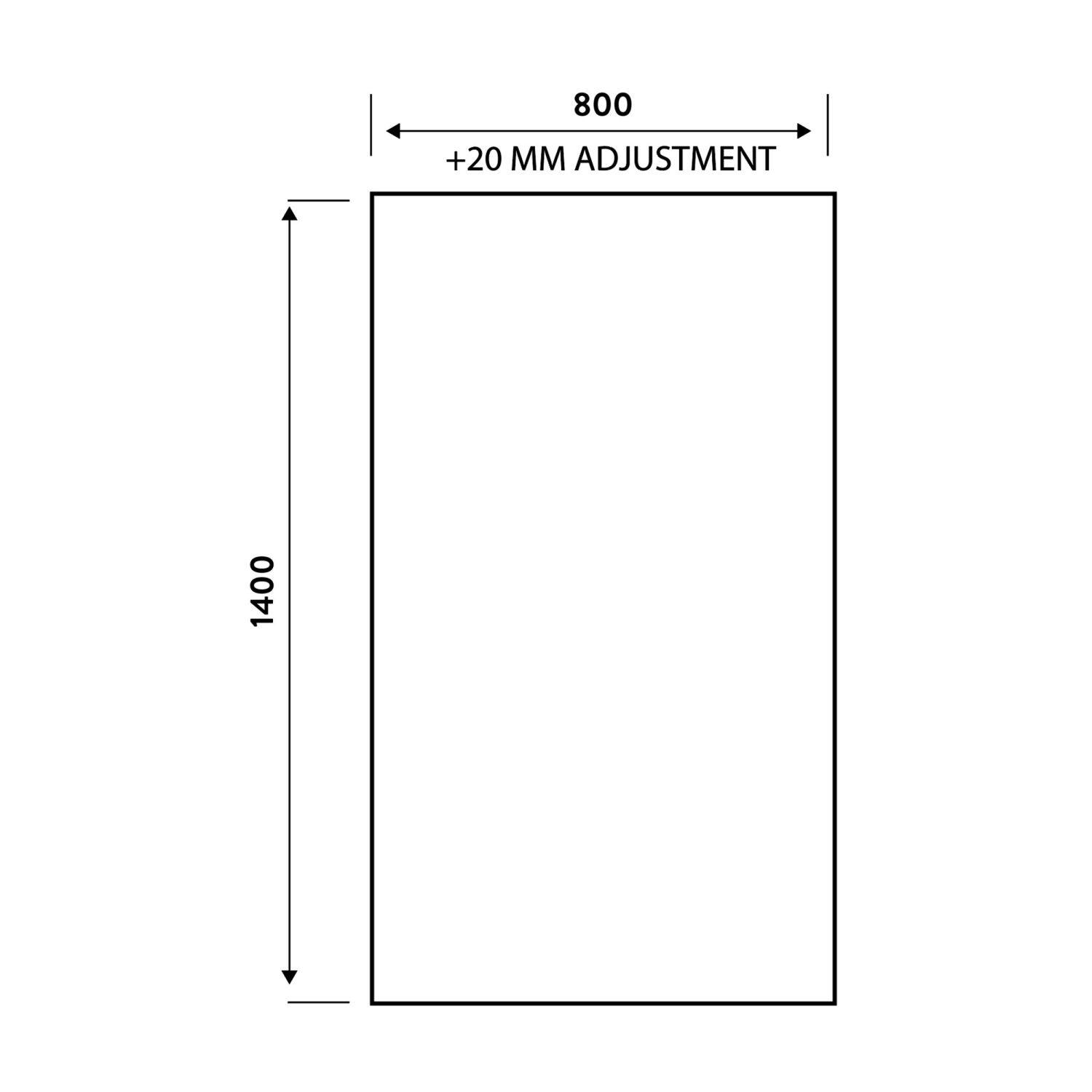 Scudo S6 straight bath screen with black profile, 1400mm x 800mm, 6mm toughened glass