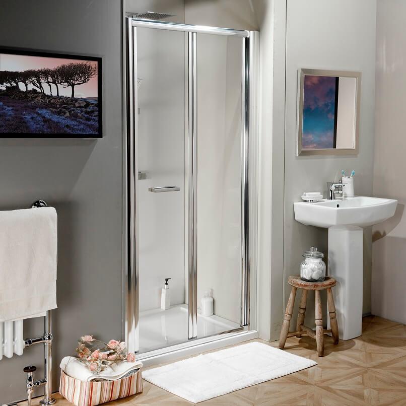 Jupiter 700mm Polished Silver BiFold Shower Enclosure Door