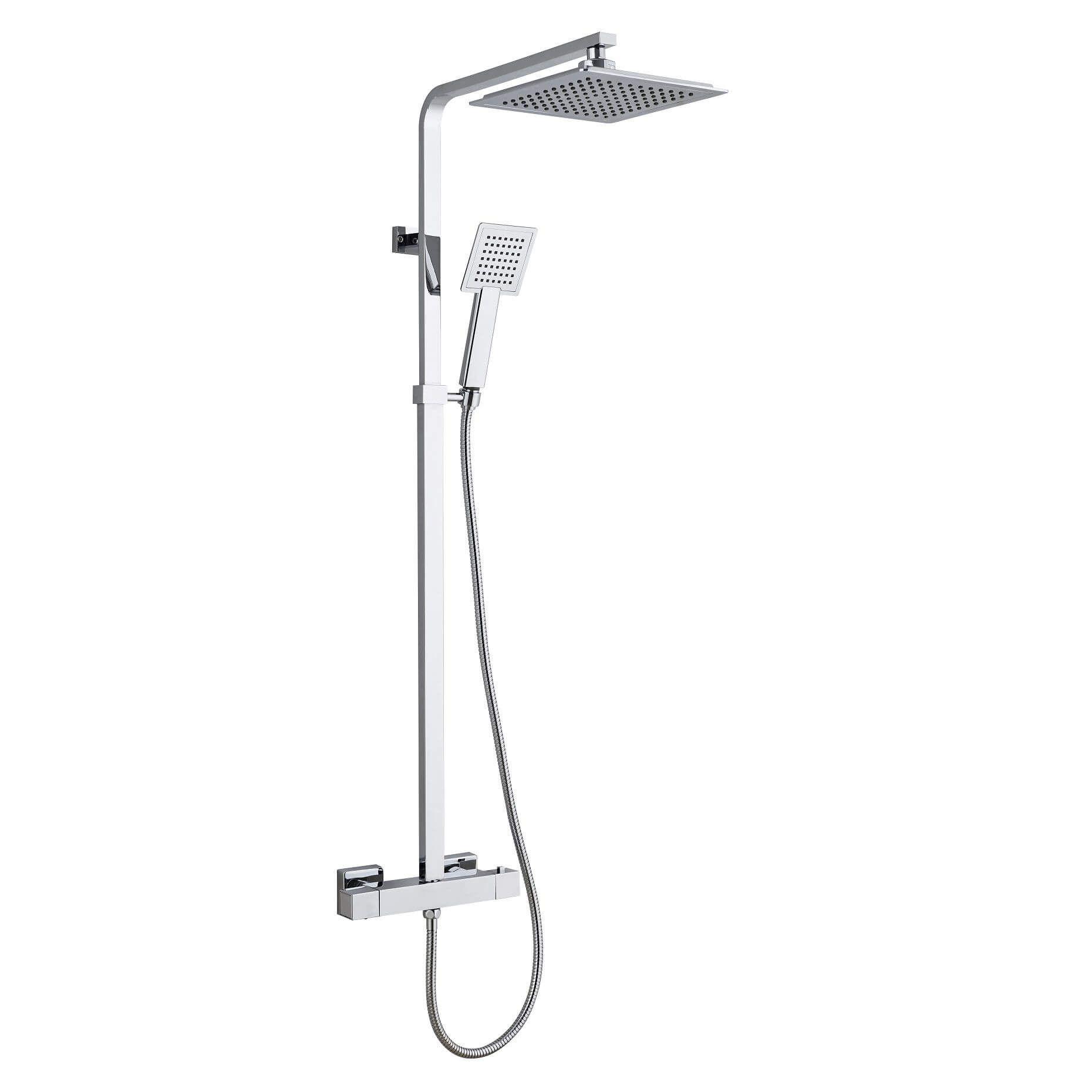 An image of Bliss Chrome Square Tmv2 Thermostatic Fixed Head Shower With Riser Rail And Deta...